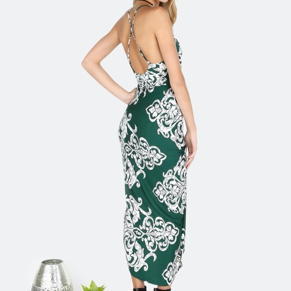 SHEIN - Green print - asymmetrical midi dress - Picture 4 of 5